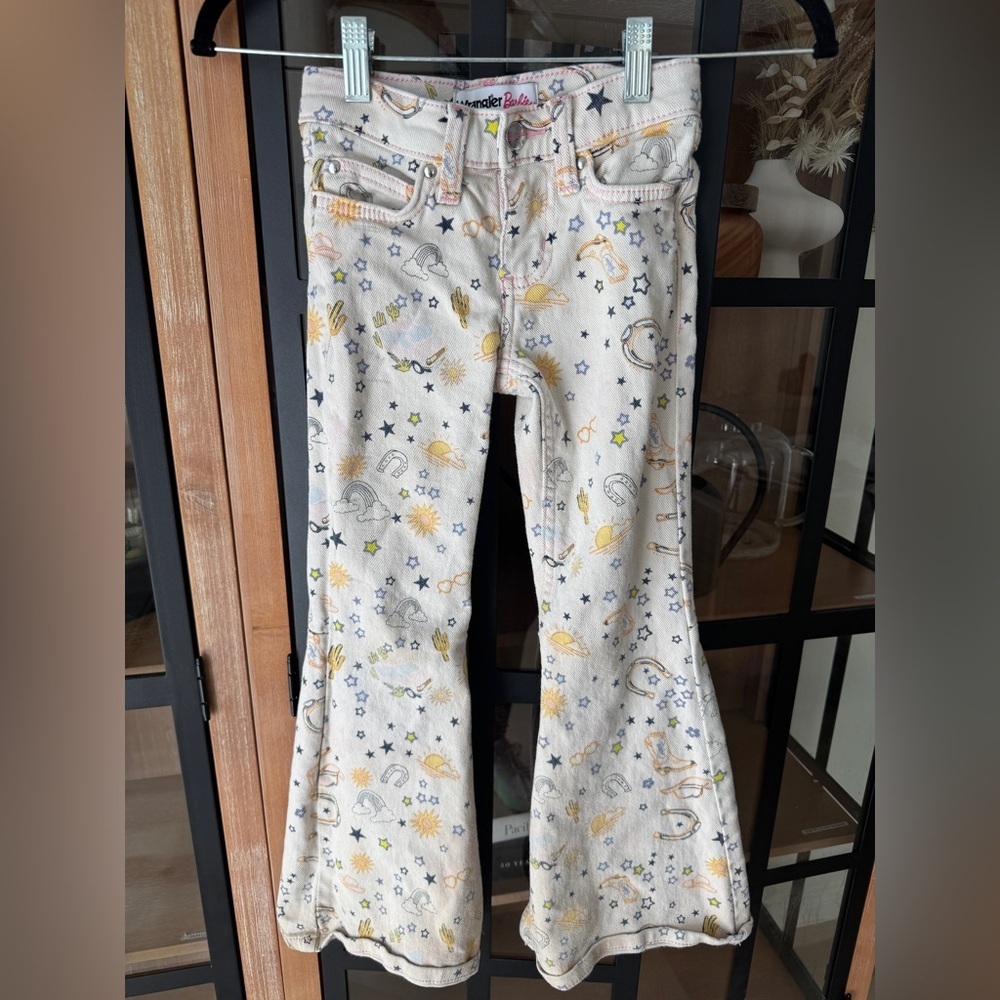 Wrangler x Barbie jeans cowgirl western flare beige boots horseshoe girls